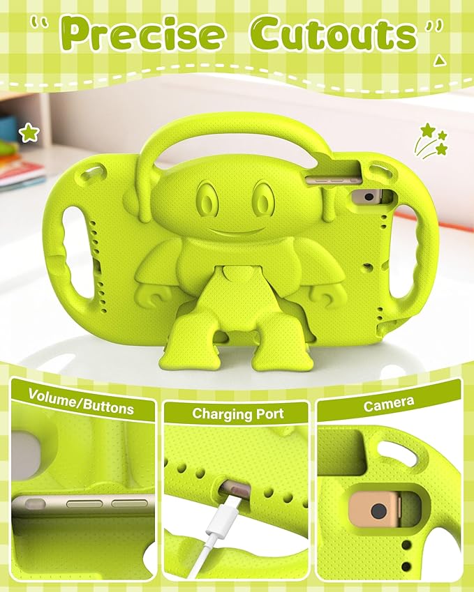 Kids Case for iPad 5th/6th Generation (9.7 inch, 2017/2018) & iPad Air 1/2 9.7" & Pro 9.7, Durable Shockproof Lightweight Kids Cover with Shoulder Strap/Handle/Kickstand, Light Yellow