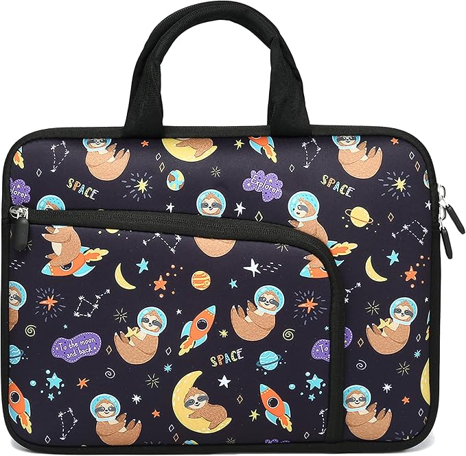 11 11.6 12 12.1 12.5 inches Laptop Sleeve Chromebook Case Ultrabook Case Notebook Sleeve PC Messenger Bag Tablet Case Neoprene Handle Sleeve for Women Men, Two Pockets(Space Sloth)