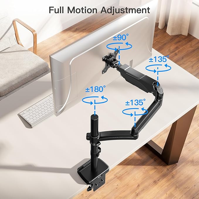 Long Arm Monitor Mount, 13 to 32 inch Computer Desk Mount, Extra Long Adjustable Stand, Hold up to 19.8lbs, Tall Arm with Tilt, Swivel, Rotation, VESA 75/100mm