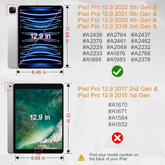 Tuiklol for iPad Pro 12.9 inch 6th / 5th / 4th / 3rd Generation 2022 2021 2020 2018 Release Case - Built in Pencil Holder Slim Protective Cover with Auto Wake/Sleep,Spot-Black