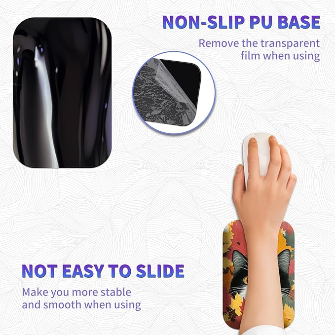 Large Mouse Pad Set, Desk Mat + Elbow Rest Pad + Coaster, Easy Typing Pain Relief, Ergonomic Arm Rest Pad with Memory Foam, Extended Desk Pad Anti-Slip Rubber Base for Office Home, Autumn Cat