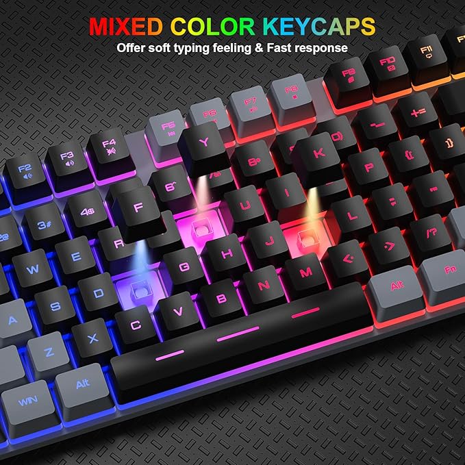 BlueFinger RGB Gaming Keyboard and Backlit Mouse Combo, USB Wired, LED Gaming Set for Laptop PC Computer Game and Work(Gray & Black)