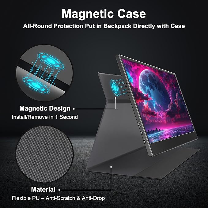 UFYQL 4K Portable Monitor 15.6 Inch, USB-C Laptop Screen with Metal Body & Magnetic Smart Cover, UHD IPS Second Display for MacBook PC, VESA Mountable Travel Monitor