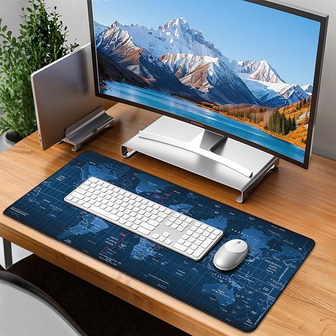 Mouse Pad Gaming - Desk Mat for Keyboard and Mouse - World Map Large Mouse Pads for Desk, Gaming Mousepad with Non-Slip Base, Desks Pad (31.5" X 11.8") for Game, Office and Home (Map)