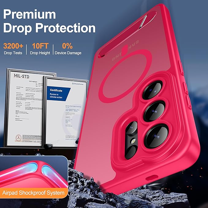 Magnetic for Samsung Galaxy S26 Ultra Case, [Compatible with MagSafe][Full Camera Protection][Built-in Invisible Kickstand] Translucent Matte Phone Case for S26 Ultra 6.9" - Hot Pink