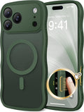 CAPRARO Magnetic for iPhone 17 Pro Case for Women Girls, Upgraded [Full Camera Protection] [Compatible with MagSafe] Cute Wave Translucent Matte Phone Case for iPhone 17 Pro, Deep Green