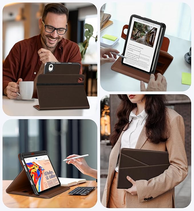 DTTO for iPad mini 7 (A17 Pro) Case, iPad mini 7th / 6th Generation Case (2024/2021), 360 Degree Rotating Premium Leather Folio Stand Cover with Pencil Holder, Dark Brown