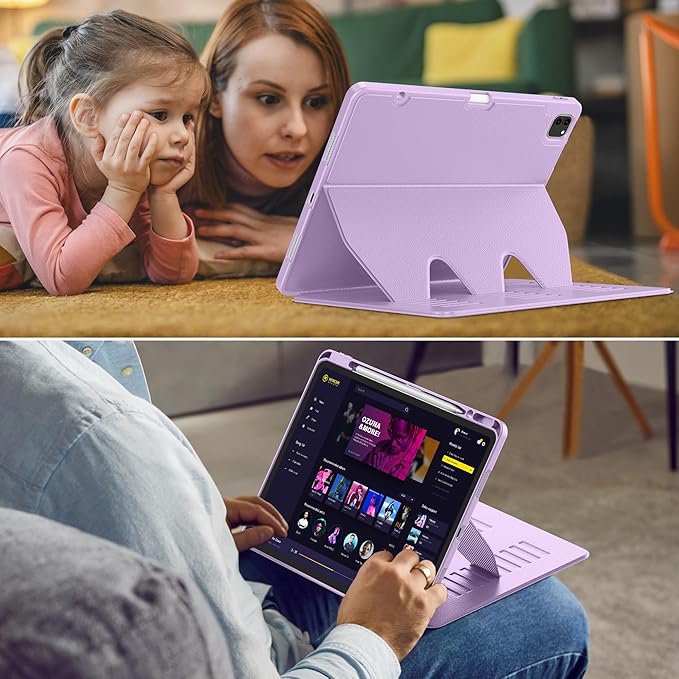 VIKESI Case for iPad Pro 12.9 6th / 5th / 4th / 3rd Generation Case 2022/2021/2020/2018,Multiple Angles Magnetic Stand Cover,Shockproof Soft Back,Pencil Holder,and Auto Sleep/Wake,Lilac