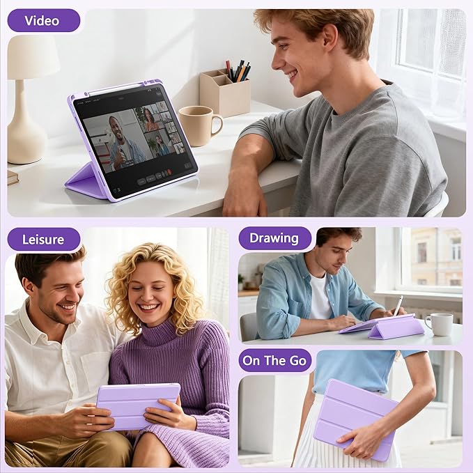 Wenlaty for iPad Air 13 Inch Case M4/M3/M2 (2026/2025/2024) with Pencil Holder, Slim Trifold Stand Protective Cover for iPad Air 13 Case with Transparent Back, Auto Wake/Sleep -Lavender Purple