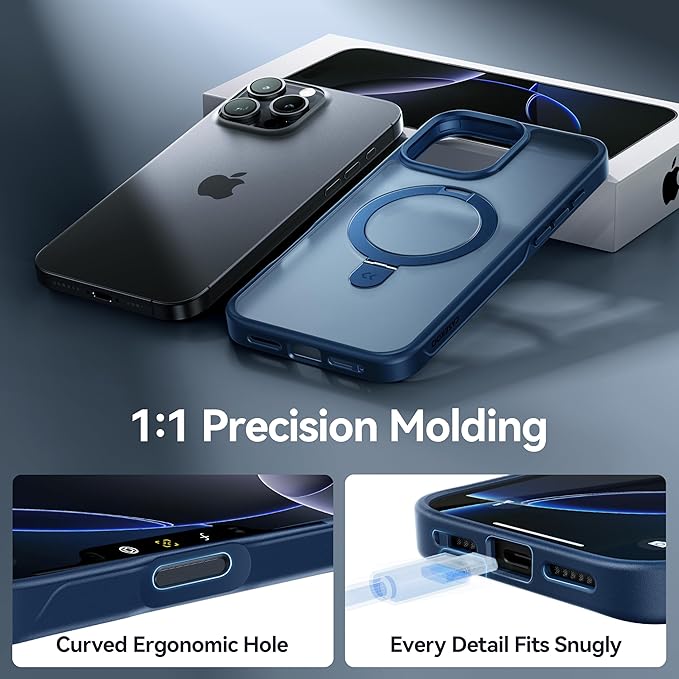 CASEKOO Ultra-Magnetic Stand for iPhone 16 Pro Max Case [Military Drop Protection] [Compatible with MagSafe] Shockproof Translucent Matte Slim Ring Holder Case for iPhone 16 ProMax 6.9", Blue