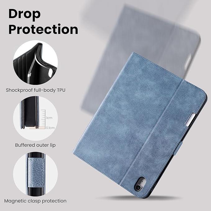 Case for iPad Air 11 Inch M4/M3/M2 (2026/2025/2024),iPad Air 5th/4th Generation 10.9'' Folio Cover with Pencil Holder Pocket,Magnetic Closure,Multi Angles Stand,Auto Sleep/Wake,Light Blue