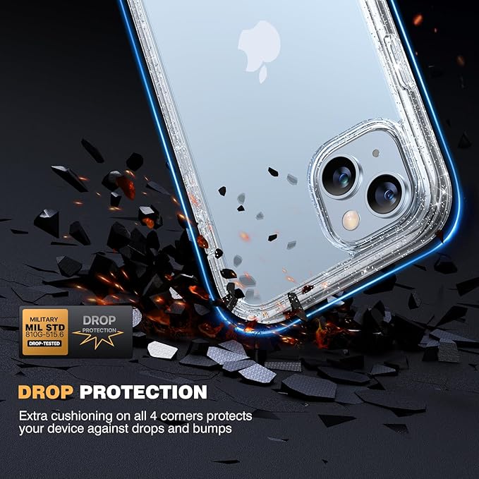 Diaclara Designed for iPhone 15 Case, Full Body Rugged Case with Built-in Touch Sensitive Anti-Scratch Screen Protector, with Camera Lens Protector for iPhone 15 6.1" (Clear Glitter)
