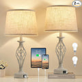 EJIAXIN Table Lamp for Bedroom Set of 2 - Light Grey Bedside Lamps with USB C+A Ports,Rustic Distressed Farmhouse Bedroom Lamp - Lamp for Living Room Reading Bed Side End Table Bulbs Included