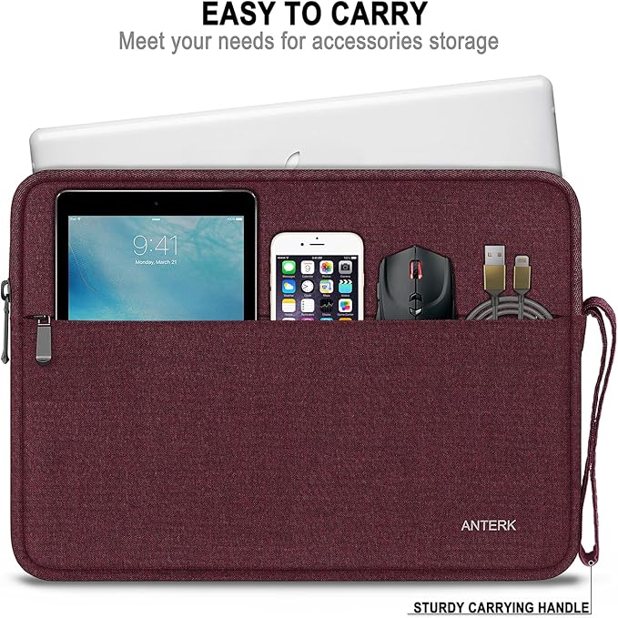 Laptop Sleeve Case 14 Inch, Water Resistant Traveling Computer Cover with Handle, Shockproof Protective Carrying Laptop Bag Compatible for 14 Inch MacBook Air/Pro, HP, Dell, Lenovo, WineRed