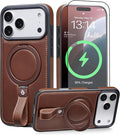 Butaiga for iPhone 17 Pro Leather Case with Stand, Anti-Slip Grip Ring, Fits for MagSafe (Cocoa, iPhone 17 Pro)