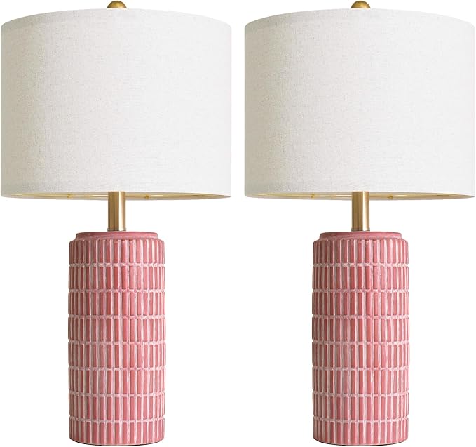 PoKat 23" Ceramic Table Lamps for Living Room, Farmhouse Bedside Lamps Set of 2 for Bedroom, Rustic Nightstand Lamps for Office Sideboard Entryway Hallway Decor Gifts (Matte Red)