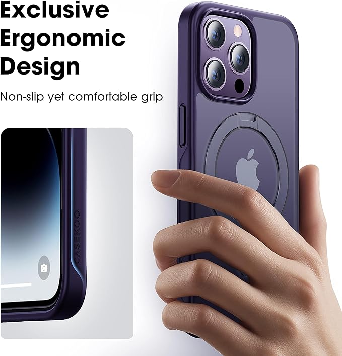 CASEKOO Designed Case for 14 Pro Max with Magnetic Invisible Stand [Military Drop Protection] [Compatible with MagSafe] Shockproof Slim Translucent Matte Promax Case 6.7 Inch, Purple