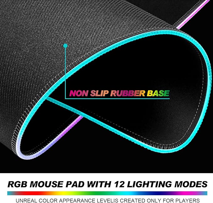 RGB Japanese Dreamy Lakescape Full Moon Gaming Desk Mat, Computer Keyboard Large Extended Long LED Mouse Pad for Office and Home, XL (W07)