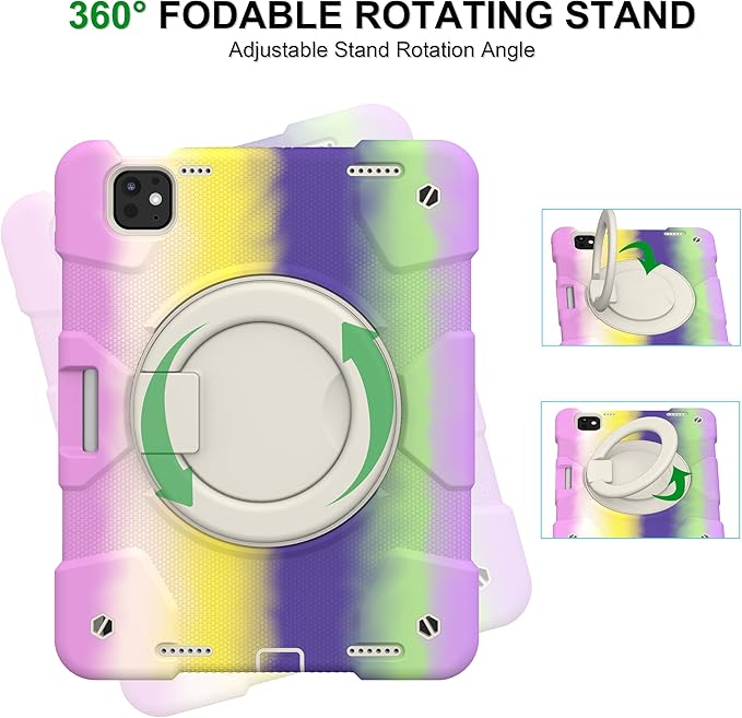 Andnary Case for iPad Pro 11 Inch M4 2024/M5 2025 Case, Heavy Duty Shockproof Cover with Screen Protector/360° Rotate Stand/Shoulder Strap/Pencil Holde (Colorful Purple, iPad Pro M4/M5 11 inch)