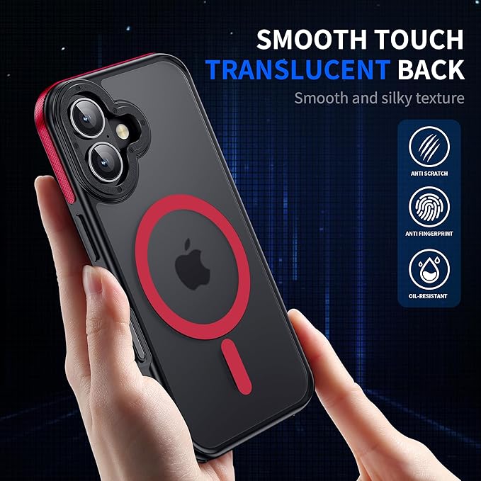 Strong Magnetic Case for iPhone 16 [5X Military-Grade Protection] Compatible with fit MagSafe Shockproof Slim Thin Cover 6.1 inch 16 Phone case, Red Bumper