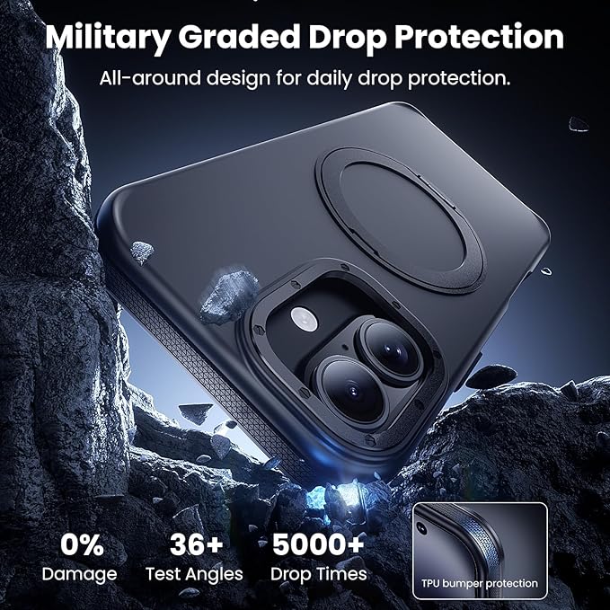 Strong Magnetic Case for iPhone 17 (6.3", 2025) with Stand, Drop-Proof Bumper Cover with Contrast Color Border, Military-Grade Drop Protection, Shockproof Slim Thin Cover,Black