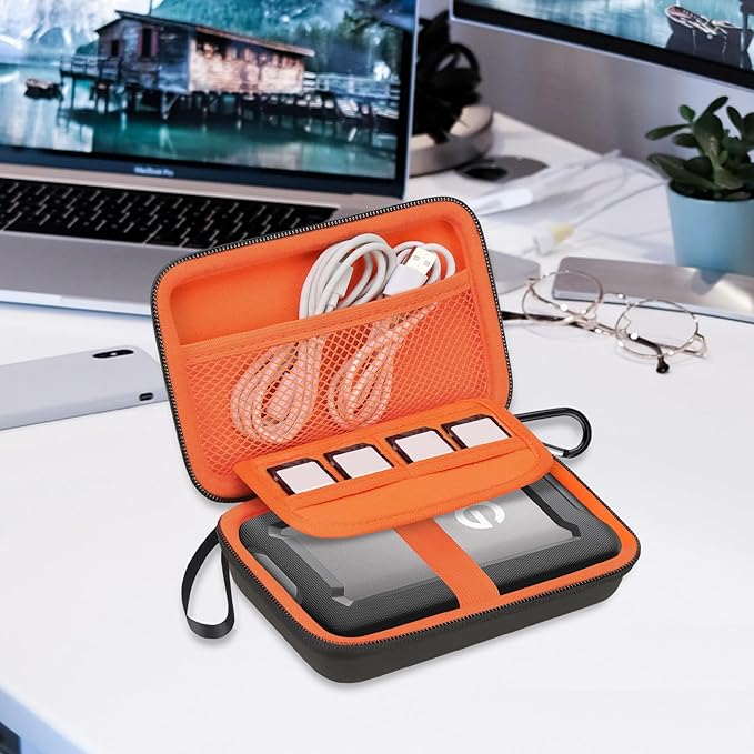 Lacdo Hard Drive Carrying Case for SanDisk Professional G-Drive ArmorATD – Rugged Portable External Hard Drive HDD USB-C USB 3.2 Gen 1 1TB 2TB 4TB 5TB 6TB Shockproof Protective Travel Bag, Orange