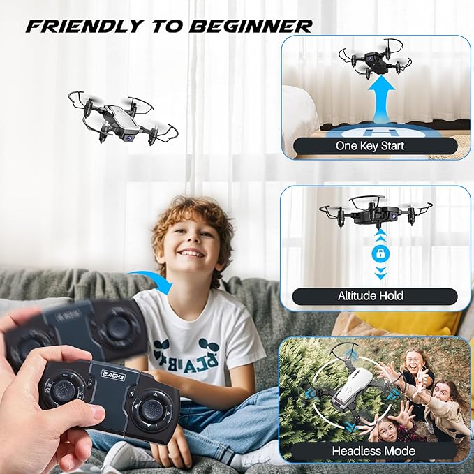 SIMREX Mini Drone with 720P Camera for Kids & Beginners - Foldable RC Quadcopter, Optical Flow Positioning, Altitude Hold, 3D Flip, 2 Batteries 20Min Flight, Safe & Easy Indoor Outdoor Flying Toy Gift (New White)