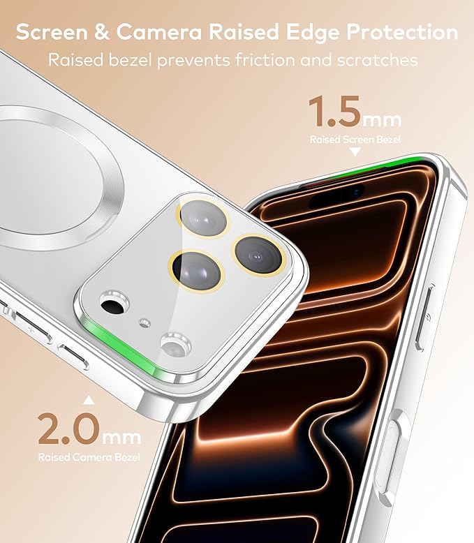 TOBOVON Magnetic for iPhone 17 Pro Case with Ring Stand, Fits MagSafe, with Built-in Camera Cover, Slim Electroplated Shockproof Phone Case, Silver