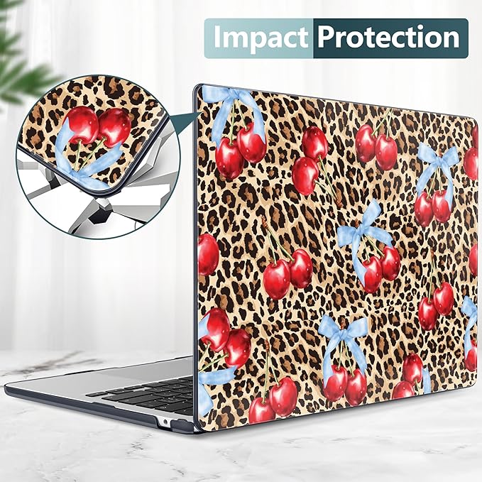 DONGKE Compatible with M5 MacBook Air 15 inch Case 2026 2025-2023 A3448 A3241 A3114 A2941 M4 M3 M2 Liquid Retina Display Touch ID, Protective Hard Shell Cover & Keyboard Skin - Leopard Cherry