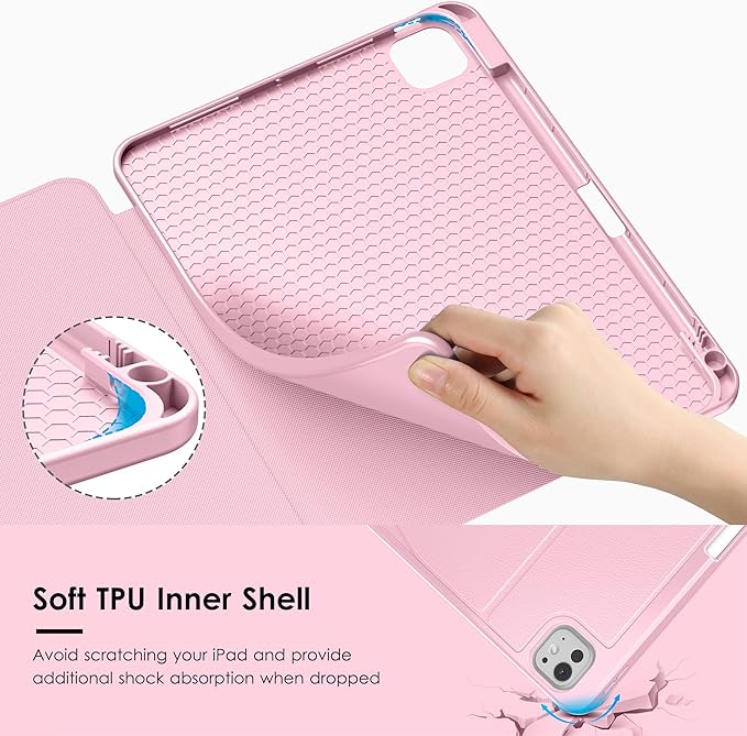 VIKESI Case for iPad Pro 11 inch (M5/M4) 2025/2024,Multiple Angles Magnetic Stand Cover,Shockproof Back,Pencil Holder,and Auto Sleep/Wake,Pink