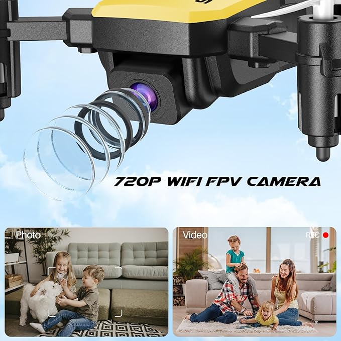 SIMREX X300C Mini Drone with Camera 720P HD FPV, RC Quadcopter Foldable Drone With Altitude Hold, 3D Flip, Headless Mode, Gravity Control and 2 Batteries, Gifts for Kids, Adults, Beginner, Yellow