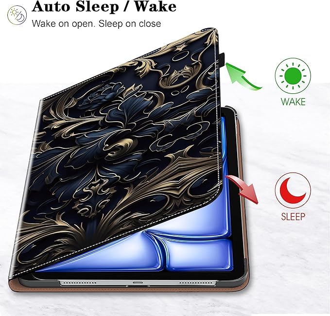 Compatible with iPad Air 11 Inch Case 8th/7th/6th Generation (M4/M3/M2) 2026/2025/2024, for iPad Air 5th/4th Generation Case 10.9 Inch 2022/2020 with Pencil Holder & Card Slots - Blue Flower