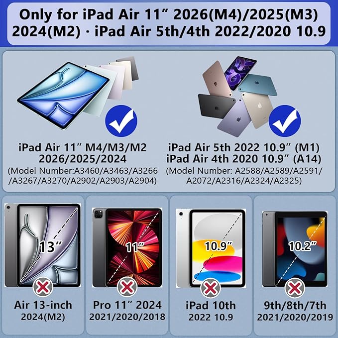 Grifobes Case for iPad Air 11-inch (M4/M3/M2) 2026/2025/2024, for iPad Air 5th/4th Generation 2022/2020 10.9", Heavy Duty Rugged Cover with Stand/Pencil Holder for i Pad Air 5 4 Gen(Pink)