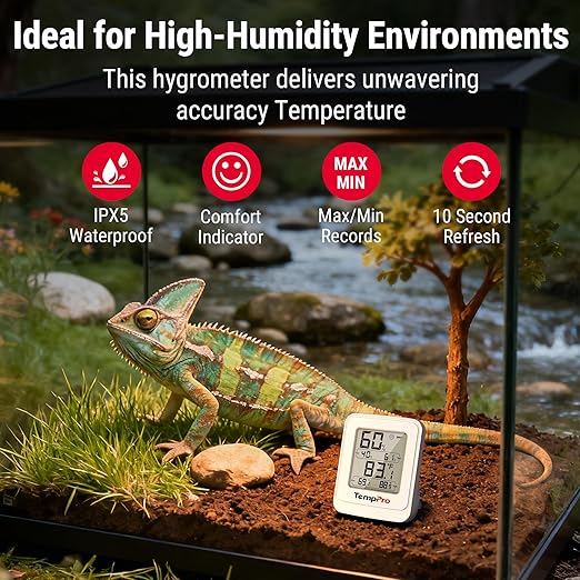 TempPro TP150 Greenhouse Thermometer Hygrometer, IPX5 High-Humidity Resistant Temperature and Humidity Monitor, High/Low Records Humidity Meter for Indoor Grow Tents, Basement, Reptile Terrarium, 2 PC