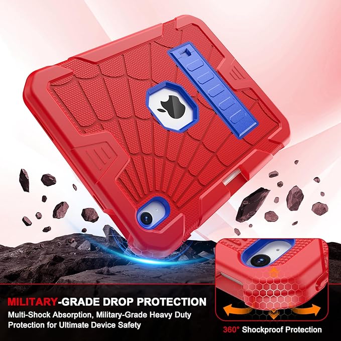 Sibeitu Case for iPad 11th A16/ 10th Generation 10.9 Inch 2025/2022, Hard 10th Gen i Pad Case with Stand & Pencil Holder, Shockproof Protective 10.9 inch iPad 10th Gen Cover for Kids Girls Boys, Red