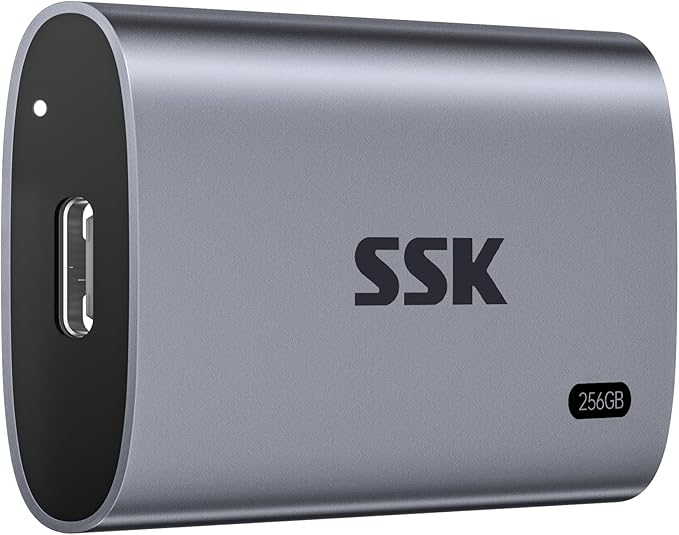 SSK 256GB SSD External Hard Drive, Portable SSD Up to 550MB/s Fast Solid State Drives, External Drive USB 3.2 Gen2 for iPhone 15/Pro, Windows, Mac, Android with LED Light, Trim, SMART Supported