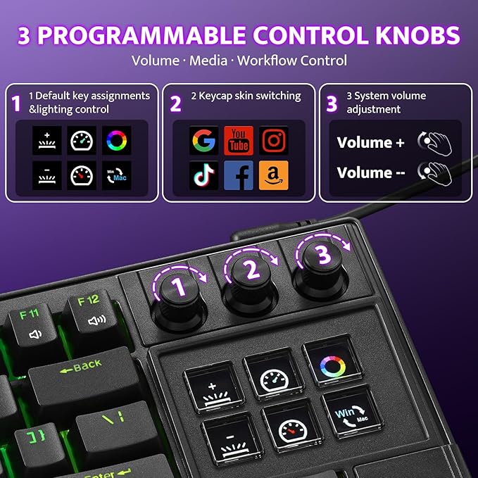 darkFlash K87PRO TKL Mechanical Keyboard with 6 LCD Stream Control Keys & 3 Media Knobs – Gasket Mount, Hot-Swappable RGB Gaming & Streaming Macro Keyboard for PC & Mac (Black)