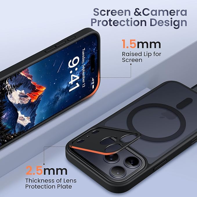 GolbinBox for iPhone 17 Pro Max Case with Stand,Compatible with MagSafe,[Camera Control][Military Drop Protection] Shockproof Slim Translucent Matte Phone Cover for iPhone 17 Pro Max 6.9",Black/Clear