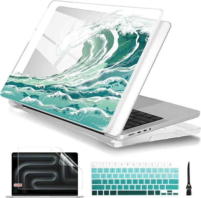 Batianda for MacBook Pro 14 Inch Case 2026-2021 Release M5 M4 M3 M2 M1 Pro/Max, 1.2mm Slim Creative Graphic Hard Shell Cover with Keyboard Cover, Screen Protector 4-in-1 Bundle, Wave