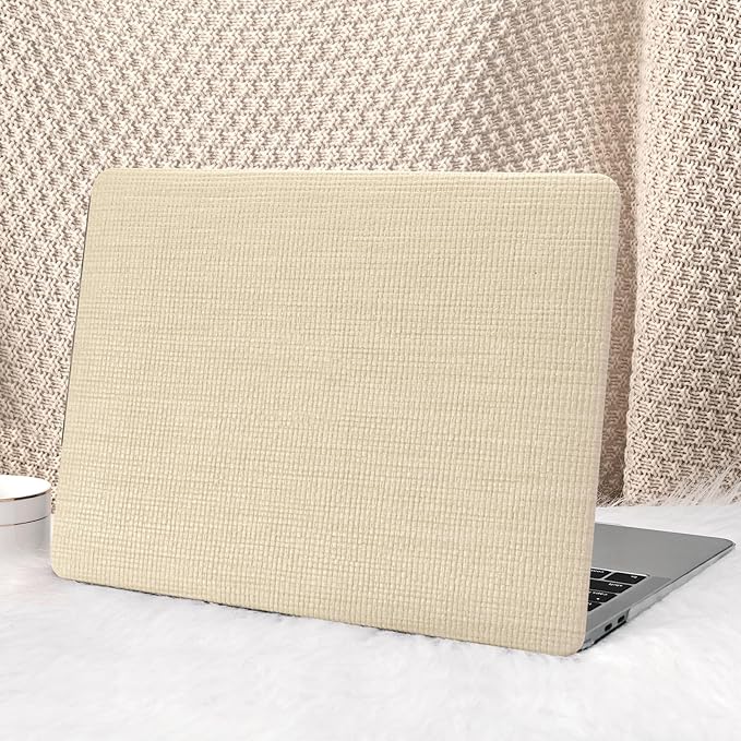 Seorsok Compatible with MacBook Air 13 Inch Case2022 2021 2020 2019 2018 Release A1932 A2179 M1 A2337,Elegant Fabric Leather Plastic Hard Shell Case with Keyboard Cover,Khaki Wovenb No Logo Cutout