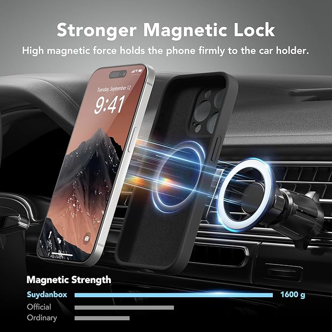 Magnetic for iPhone 14 Pro Case, Compatible with MagSafe, [Full Camera Protection][Screen Protector] Silicone Shockproof Protective Phone Case for iPhone 14 Pro 6.1", Black