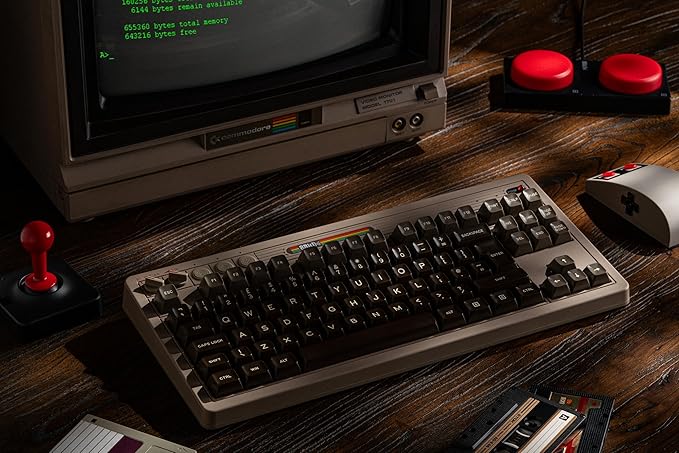 8Bitdo Retro Mechanical Keyboard, Hot Switchable Bluetooth/2.4G Gaming Keyboard with 87 Keys, Double Super Key and Super Stick for Windows and Android - ISO UK Layout - C64 Edition