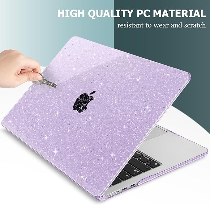 May Chen Case for MacBook Air 13/13.6-inch (M5/M4/M3/M2, 2022-2026 Models A3449 A3240 A3113 A2681), Lightweight | Closes Seamlessly | Ideal for Work Hard Shell Case, Purple Glitter