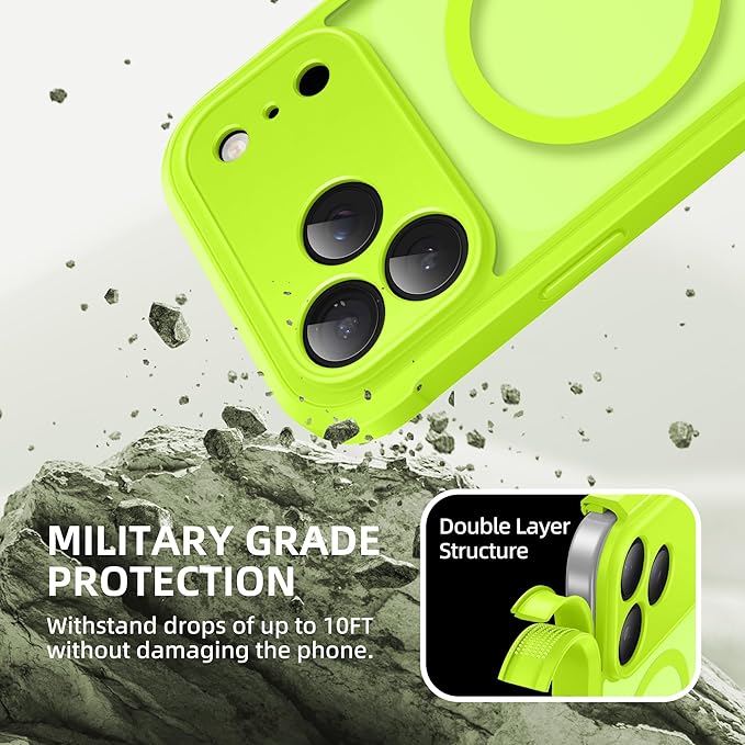 BERFY for iPhone 17 Pro Case, Compatible with MagSafe, Built-in Privacy Screen Protector, Camera Protection, Shockproof Full Body Phone Case 6.3", Translucent Bright Green