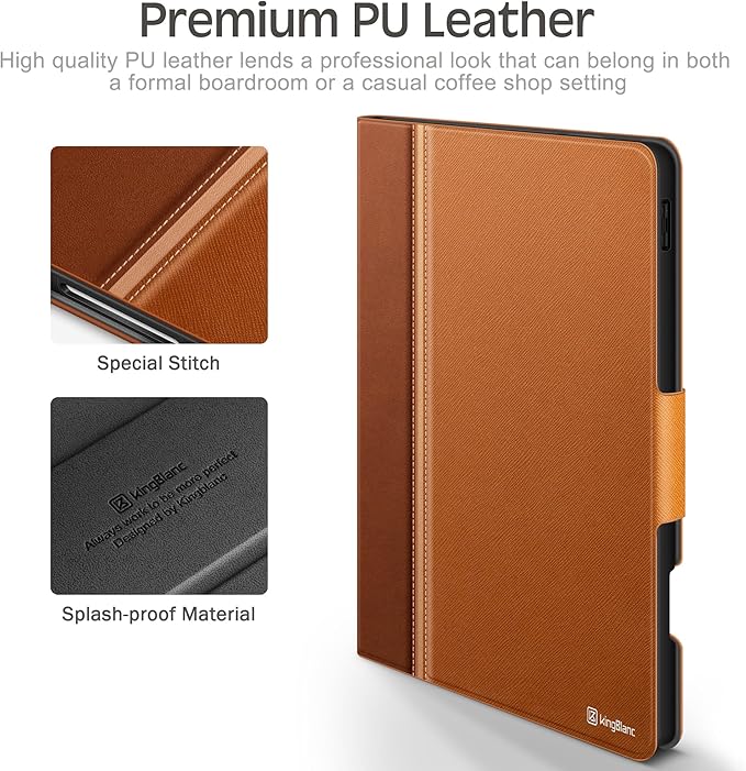 KingBlanc Case for iPad Pro 13-inch (M5 2025, M4 2024) with Pencil Holder, PU Leather Book-Style Cover, Auto Sleep/Wake, Pencil Pro & USB-C Compatible, Multi-Angle Stand for Viewing & Drawing, Brown
