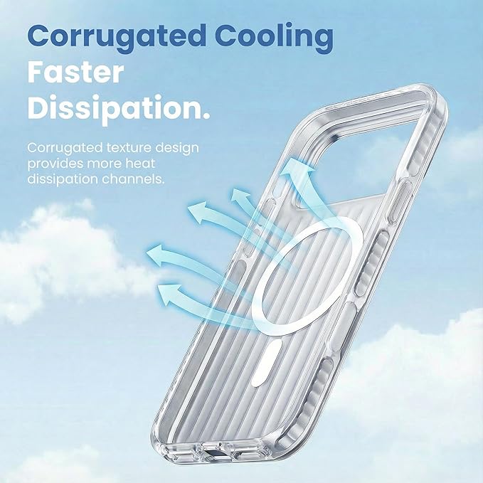 Magnetic Cooling Case for iPhone 17 Pro Max, with Air Vortex Heat Dissipation Technology, Anti-Fingerprint, Fit for MagSafe, Military-Grade Bumper, Included Camera Lens & Screen Protector,Sliver
