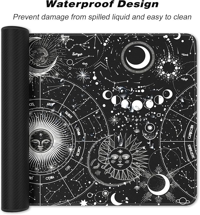 Extended Large Mouse Pad, XXL Gaming Mousepad 31.5 x 15.7 Inch, Big Computer Keyboard Desk Pad, Waterproof Mouse Mat with Stitched Edges and Non-Slip Base for Office Gaming, Sun Moon
