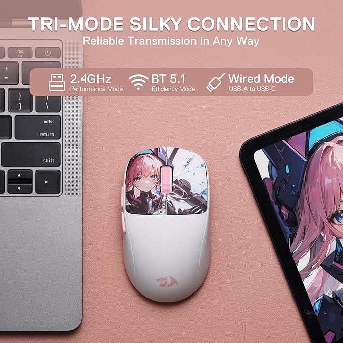 Redragon M817 PRO Wireless Gaming Mouse, 24000 DPI Optical Mini Mice with 6 Programmable Buttons & Ergonomic Design, 50G Ultra Lightweight, Software Supports DIY Keybinds, Suitable for Small Hands