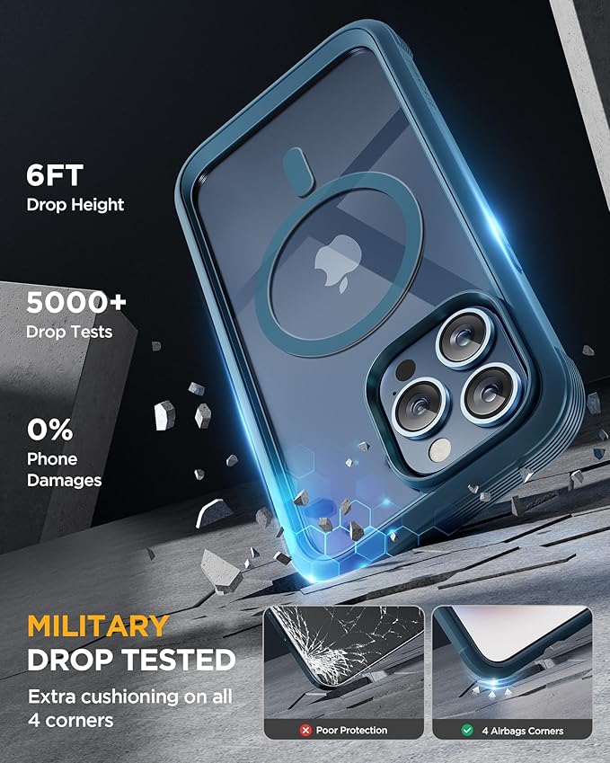 Miracase Magnetic for iPhone 15 Pro Max Case 6.7'' [Compatible with Magsafe] Full-Body Drop Proof Phone Case for iPhone 15 Pro Max with Built-in 9H Tempered Glass Screen Protector,Blue