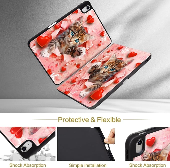 Lokigo for iPad 10th Generation Case 10.9 inch 2022, Cute Pink iPad (A16) 11th Generation Case 11 inch 2025, Multi-Angle Viewing Protective Stand 10th Gen iPadCase, Cat